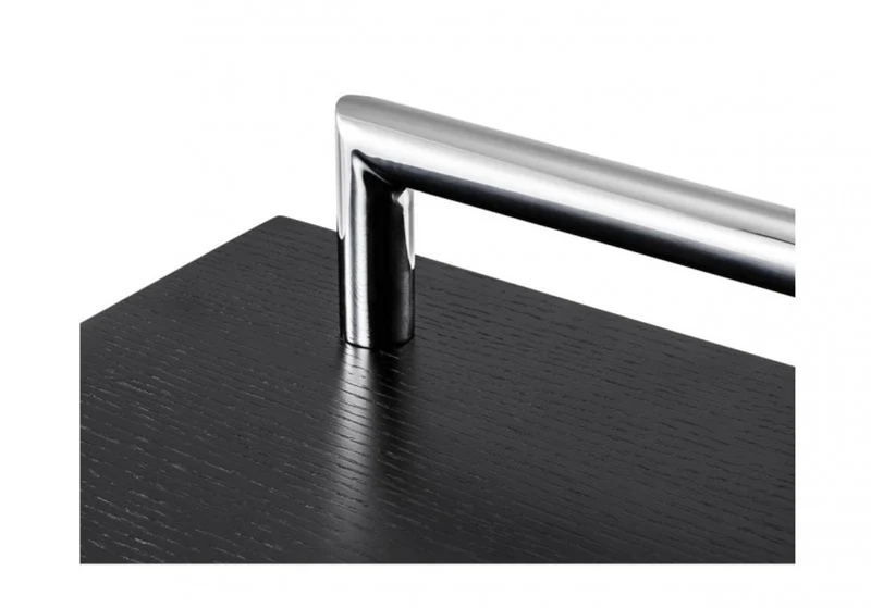 Casa Padrino Luxus Art Deco Designer Beistelltisch - Polierter Stahl und schwarzes Eichenfurnier - 50 x 44,5 x H. 79 cm