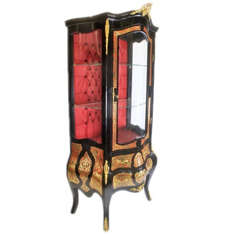 Casa Padrino Barock Boulle Vitrine Versailles - Repräsentativer Vitrinenschrank in Schwarz, Gold und Rot - 65 x 40 x 185 cm