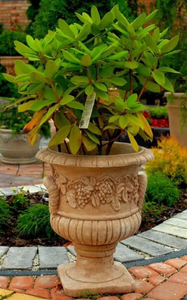 Casa Padrino Barock Blumentopf Beige Ø 44 x H. 51 cm - Blumenkübel - Pflanzkübel - Gartendeko Accessoires