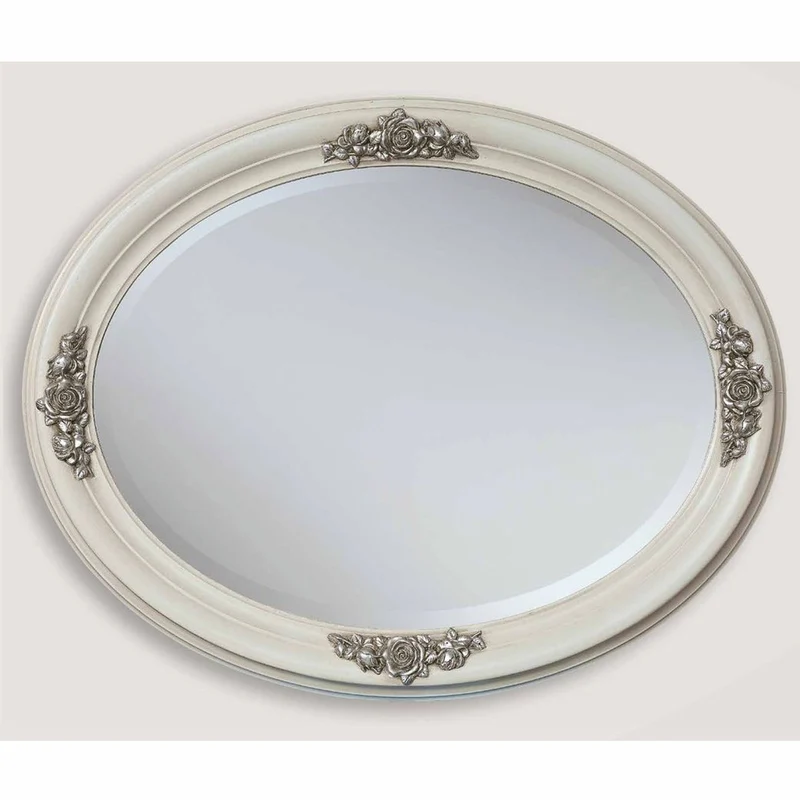 Casa Padrino Luxus Barock Spiegel Elfenbein / Silber 96,5 cm - Barock Möbel - Made in Italy