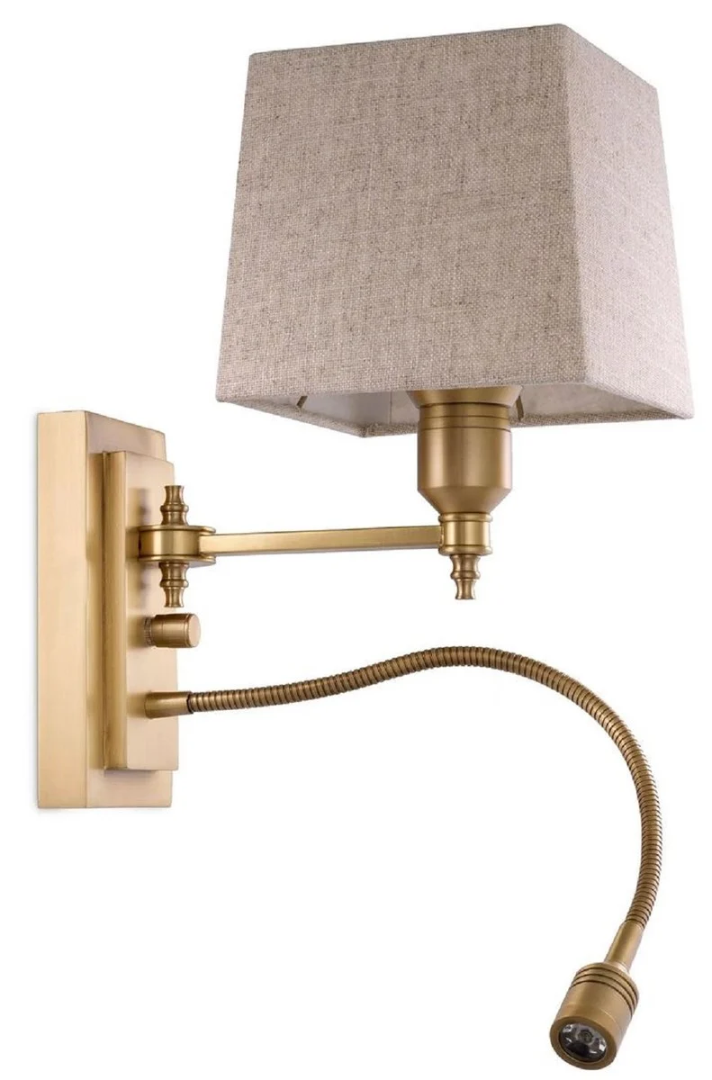 Casa Padrino Luxus Wandleuchte Antik Messing 14 x 25 x H. 30,5 cm - Wandlampe mit schwenbarer LED Leseleuchte - Hotel Leuchten - Luxus Leuchten - Luxus Wandleuchten - Luxus Qualität