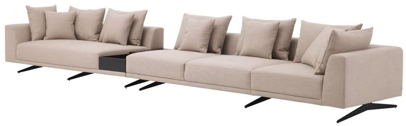 Casa Padrino Luxus Ecksofa Sandfarben / Bronze 340 x 292 x H. 64 cm - Edles Wohnzimmer Sofa mit Kissen - Luxus Möbel - Luxus Qualität