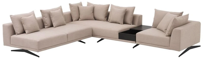 Casa Padrino Luxus Ecksofa Sandfarben / Bronze 340 x 292 x H. 64 cm - Edles Wohnzimmer Sofa mit Kissen - Luxus Möbel - Luxus Qualität