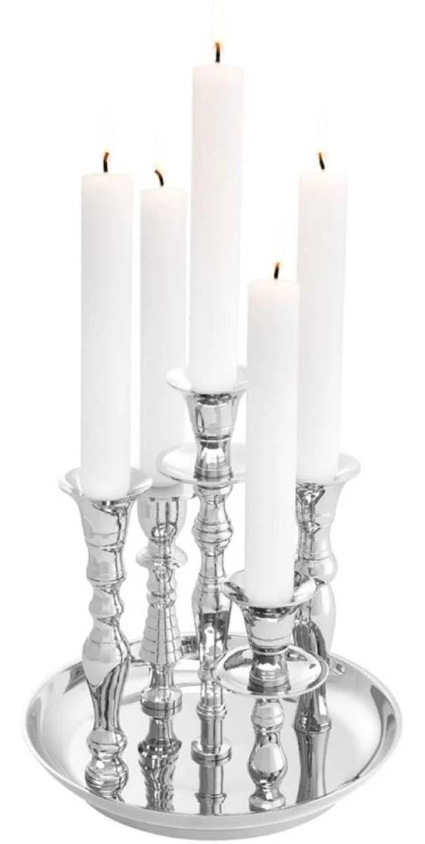 Casa Padrino Luxus Messing Kerzenhalter Silber Ø 22 x H. 23,5 cm - Hotel & Restaurant Accessoires
