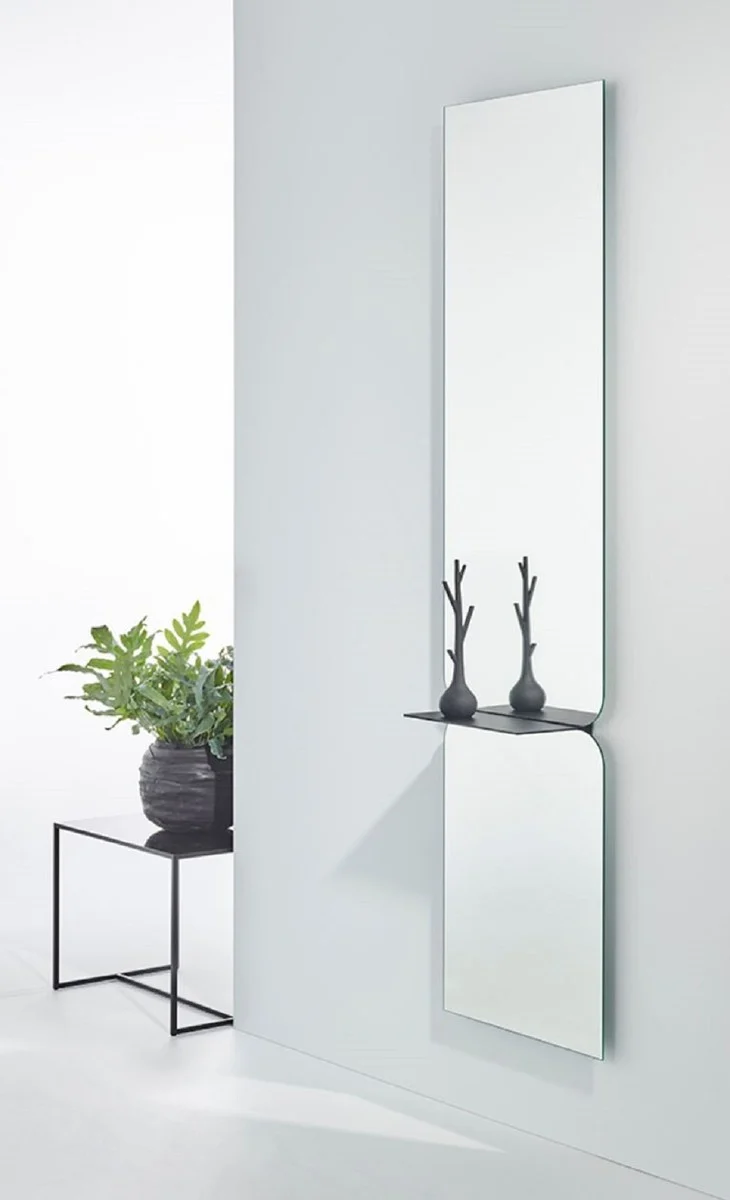Casa Padrino Luxus Spiegel Schwarz 47 x H. 180 cm - Designer Wandspiegel mit pulverbeschichtetem Aluminium Regal