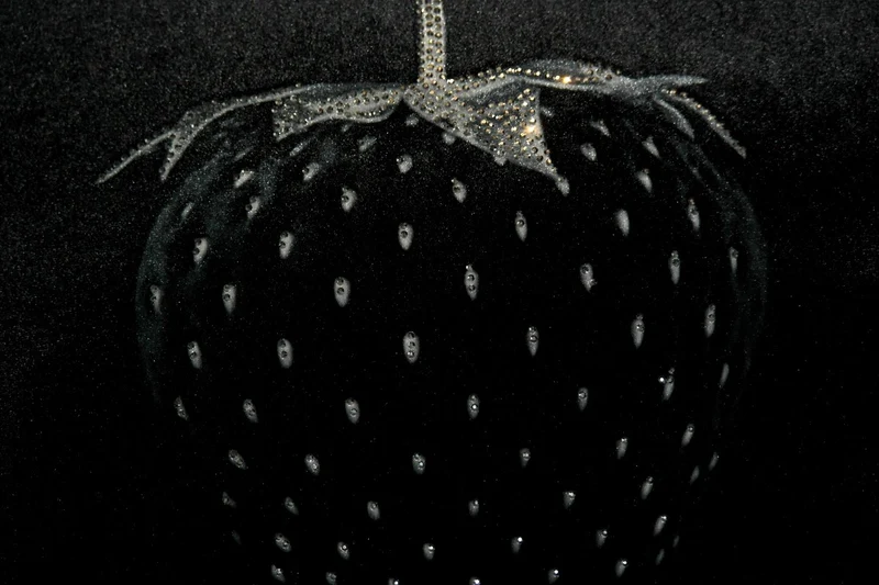 Casa Padrino Luxus Deko Kissen Strawberry mit Bling Bling Glitzersteinen Schwarz / Silber 45 x 45 cm - Feinster Samtstoff - Luxus Deko Accessoires