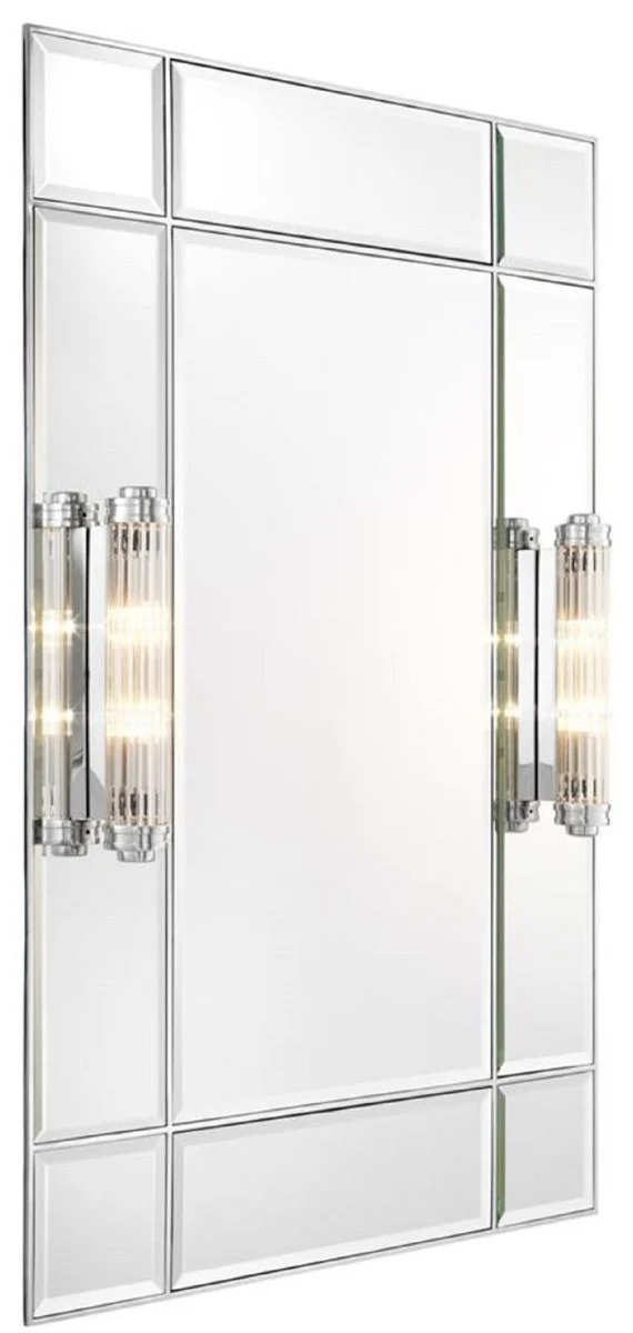 Casa Padrino Luxus Wandspiegel mit Licht Silber 90 x 13 x H. 140 cm - Luxus Qualität