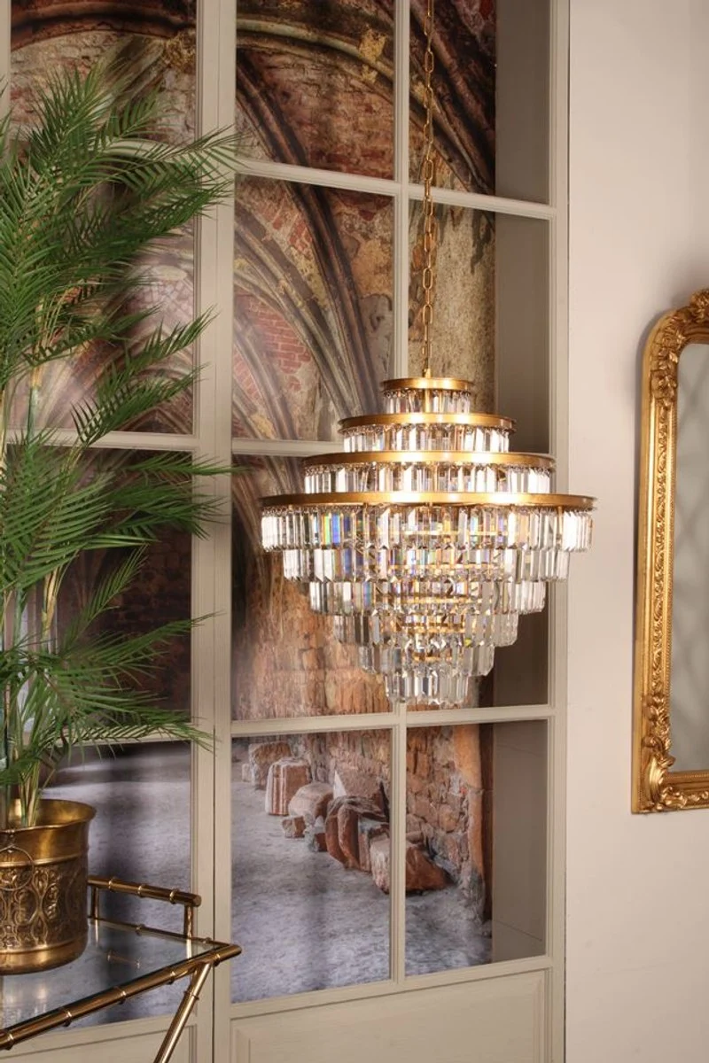 Casa Padrino Luxus Kronleuchter Gold Ø 70 x H. 75 cm - Siebenstufiger Kristall Lüster