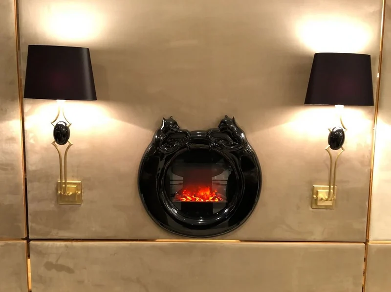 Casa Padrino Luxus Elektro Wandkamin Hochglanz Schwarz Ø 76 cm - Runder LED Elektro Kamin - Schlafzimmer Wandkamin - Wohnzimmer Wandkamin - Luxus Elektro Kamine - Luxus Qualität - Made in Italy