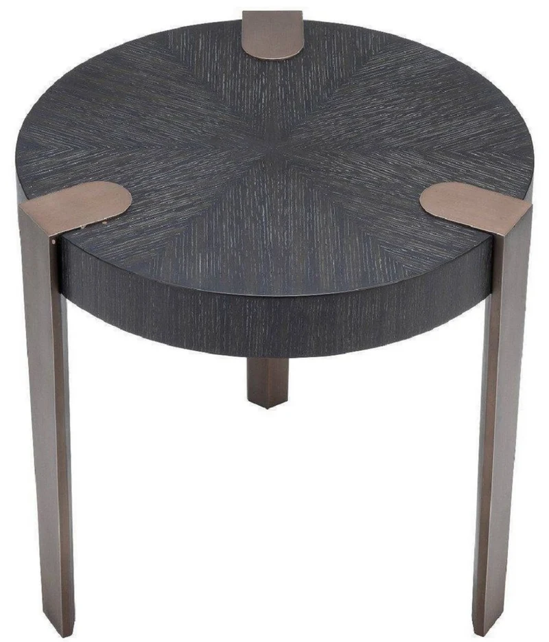 Casa Padrino Luxus Beistelltisch Anthrazitgrau / Bronzefarben Ø 57 x H. 55,5 cm - Runder Massivholz Tisch mit Stahlbeinen - Wohnzimmer Möbel - Luxus Qualität