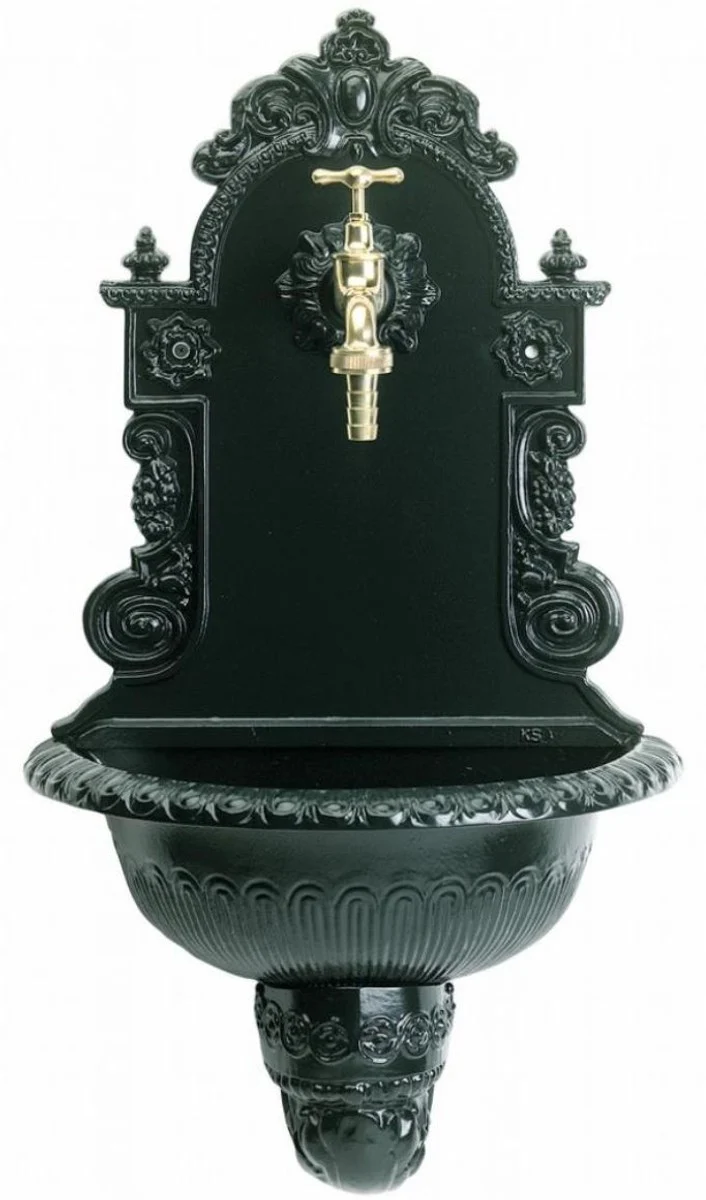 Casa Padrino Jugendstil Aluminium Wandbrunnen mit Wasserhahn Grün 30 x 34 x H. 85 cm - Barock & Jugendstil Gartendeko