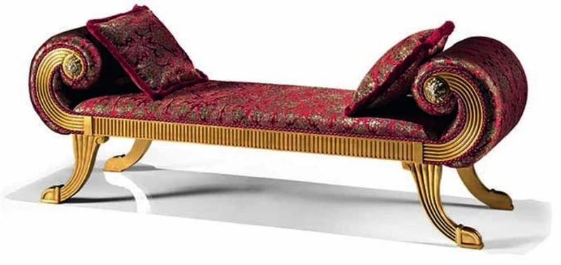 Casa Padrino Luxus Barock Sitzbank Grau / Bordeauxrot / Gold 184,5 cm - Made in Italy