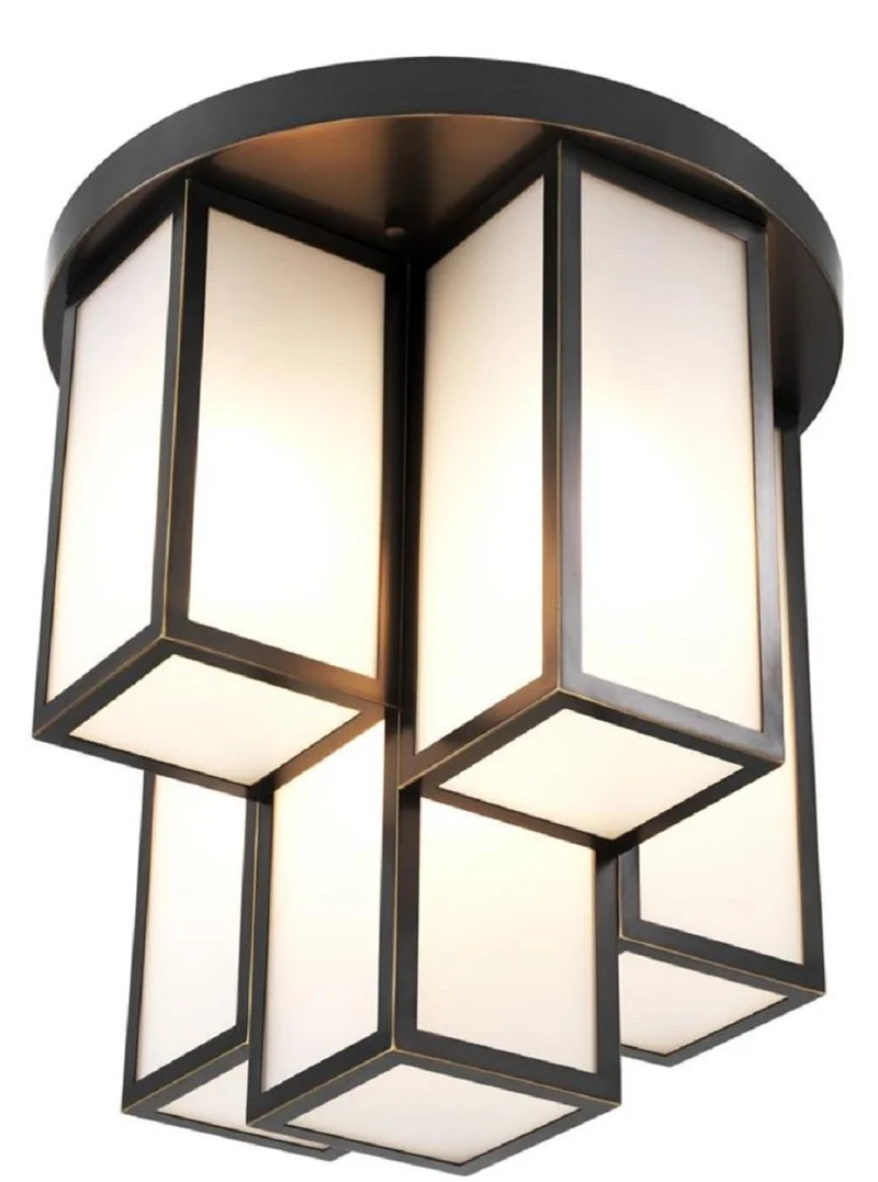 Casa Padrino Luxus Deckenleuchte Bronze / Weiß Ø 50 x H. 53,5 cm - Luxus Qualität