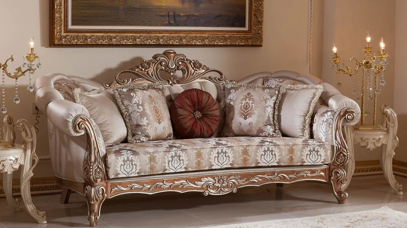 Casa Padrino Luxus Barock Wohnzimmer Set Grau / Kupfer / Silber - 2 Barock Sofas & 2 Barock Sessel & 1 Barock Couchtisch - Luxus Wohnzimmer Möbel im Barockstil - Barock Möbel - Barock Einrichtung