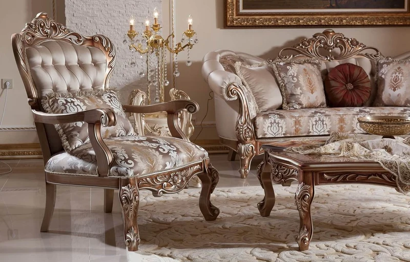 Casa Padrino Luxus Barock Wohnzimmer Set Grau / Kupfer / Silber - 2 Barock Sofas & 2 Barock Sessel & 1 Barock Couchtisch - Luxus Wohnzimmer Möbel im Barockstil - Barock Möbel - Barock Einrichtung