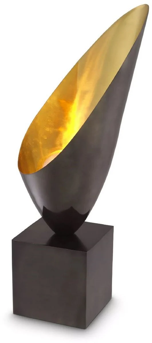 Casa Padrino Luxus Designer Tischleuchte Rotguss / Gold / Schwarz 30 x H. 70,5 cm - Elegante Schreibtischleuchte mit Granitsockel - Luxus Leuchten - Luxus Möbel - Luxus Interior
