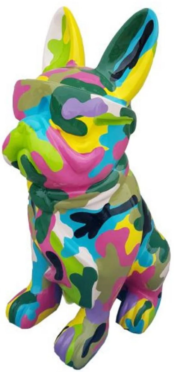 Casa Padrino Luxus Deko Skulptur Hund Bulldogge Mehrfarbig H. 120 cm - Große Deko Figur - XXL Deko Skulptur - XXL Deko Figur - Wohnzimmer Deko - Garten Deko - Luxus Deko XXL Figuren