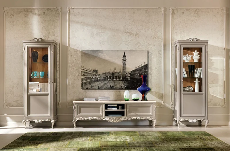 Casa Padrino Luxus Barock Vitrine Grau / Creme / Braun - Handgefertigter italienischer Barockstil Vitrinenschrank - Barockstil Möbel - Italienische Barock Möbel - Luxus Qualität - Made in Italy