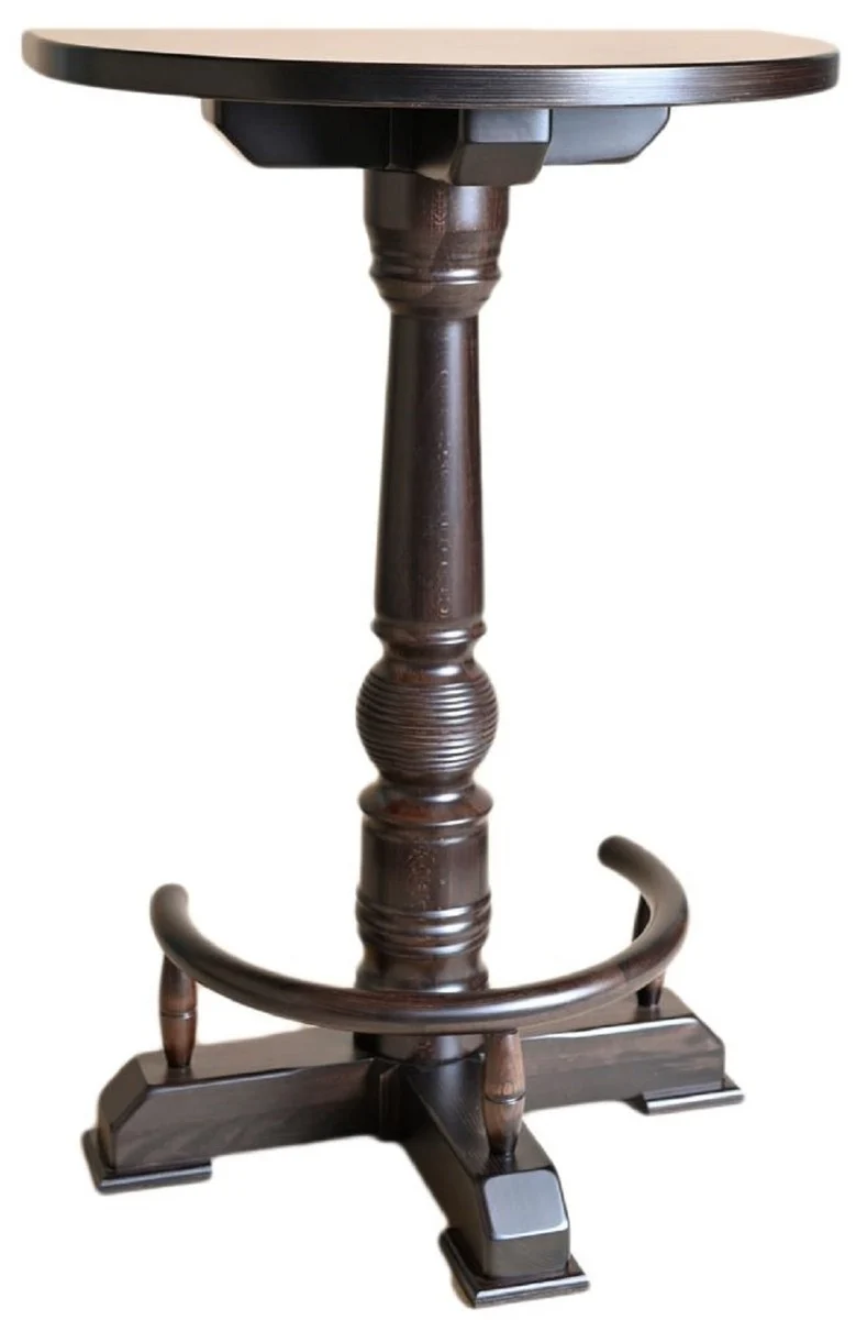 Casa Padrino Luxus Stehtisch mit Fußstütze Dunkelbraun 75 x 50 x H. 110 cm - Halbrunder Massivholz Tisch - Halbrunder Massivholz Bartisch - Massivholz Möbel - Bar Möbel - Gastronomie Möbel