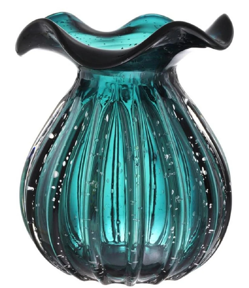 Casa Padrino Glas Vase / Blumenvase Grün Ø 23 x H. 27 cm - Luxus Wohnzimmer Deko