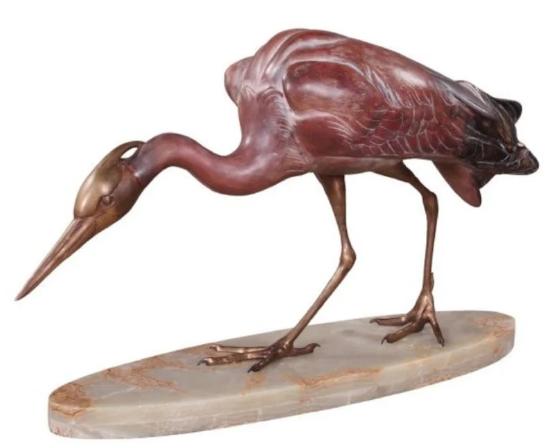 Casa Padrino Luxus Bronzefigur Reiher Mehrfarbig 78 x 21 x H. 45 cm - Luxus Bronze Skulptur auf Marmorsockel