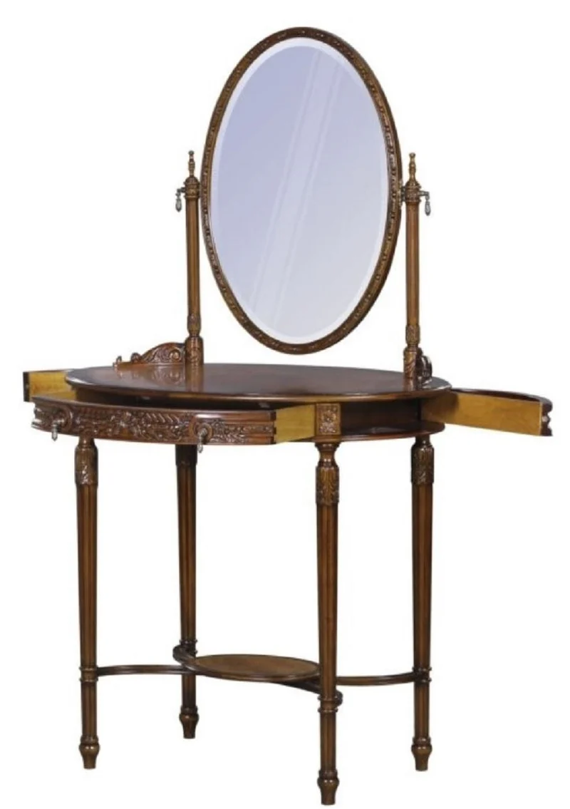 Casa Padrino Luxus Barock Schminktisch Dunkelbraun / Braun 80 x 57 x H. 142 cm - Ovaler Schminktisch im Barockstil