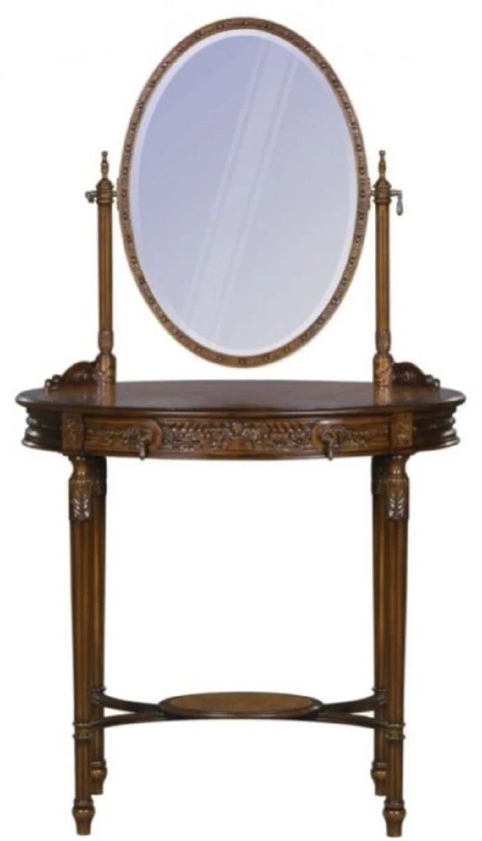 Casa Padrino Luxus Barock Schminktisch Dunkelbraun / Braun 80 x 57 x H. 142 cm - Ovaler Schminktisch im Barockstil