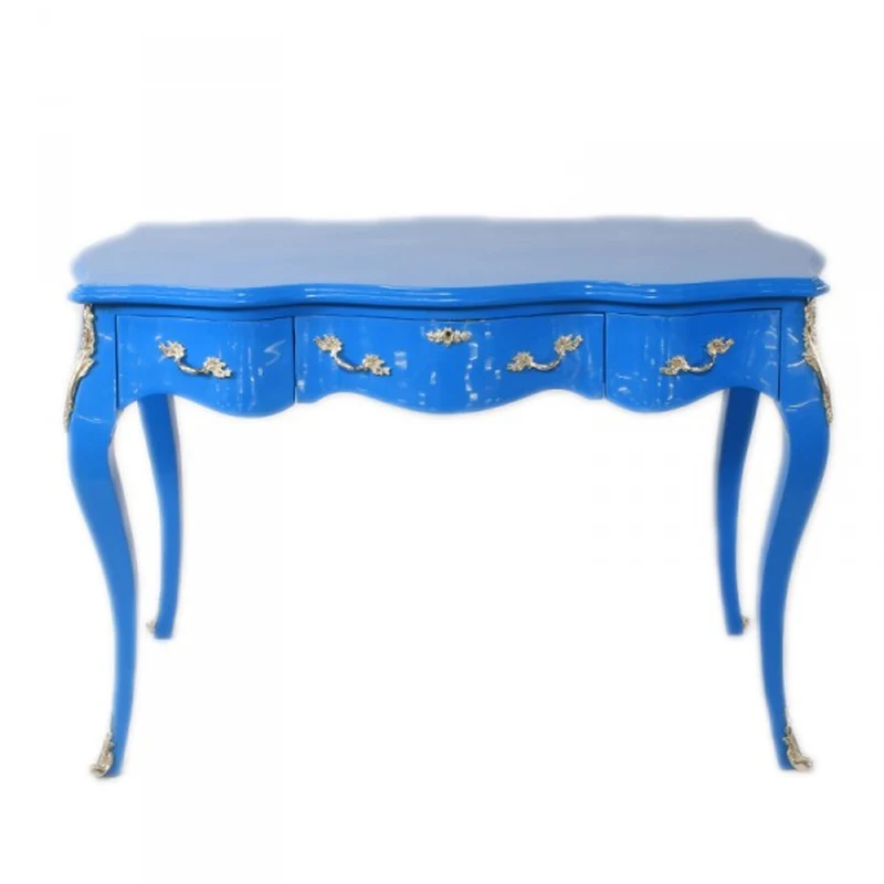 Casa Padrino Barock Schreibtisch Sekretär Konsole in Blau 120 x 60 x H80 cm - Luxus Barock Möbel