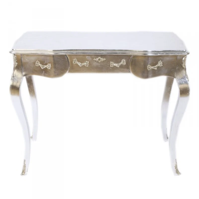 Casa Padrino Luxus Barock Schreibtisch Konsole in Silber mit Glasplatte 97 x 48 x 78 cm