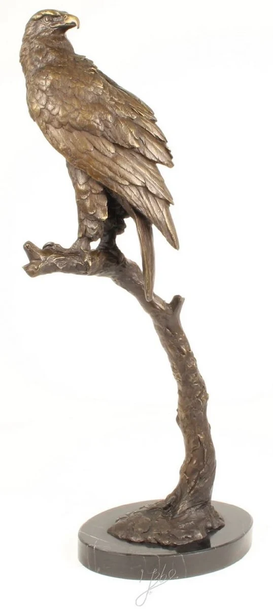 Casa Padrino Luxus Seeadler Bronzefigur Grau / Gold / Schwarz 42,6 x 21,4 x H. 81,8 cm - Dekofigur mit Marmorsockel