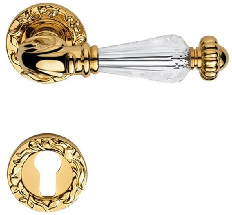 Casa Padrino Luxus Barock Messing Türgriff Set mit Swarovski Kristallglas Gold 13,7 x H. 5,3 cm - Luxus Qualität