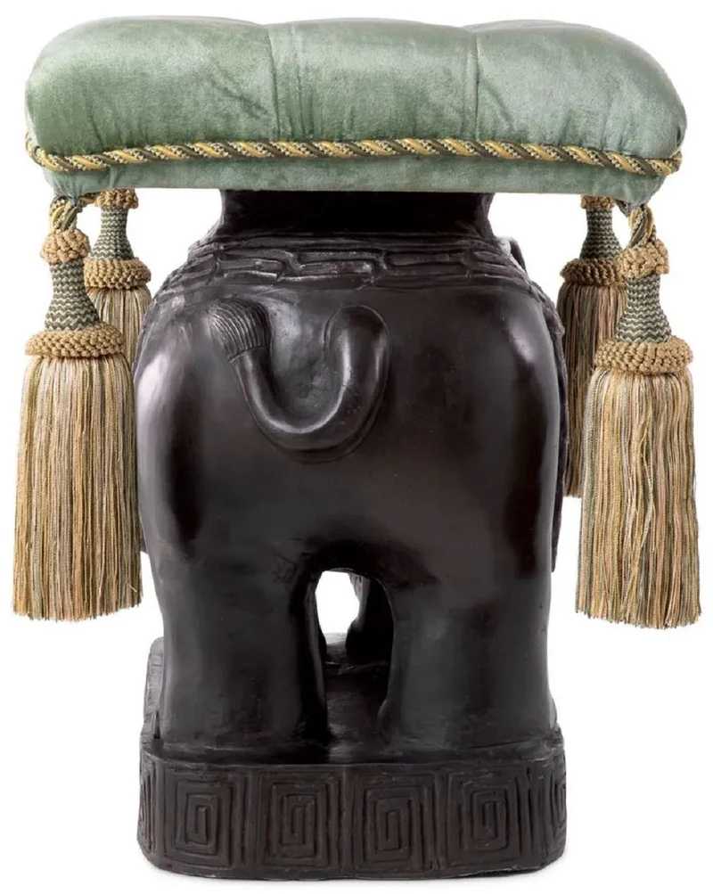 Casa Padrino Luxus Hocker Elefant Bronze / Türkis / Gold 58 x 40 x H. 55 cm - Gepolsterter Aluminium Sitzhocker mit Samtstoff - Luxus Möbel - Luxus Qualität