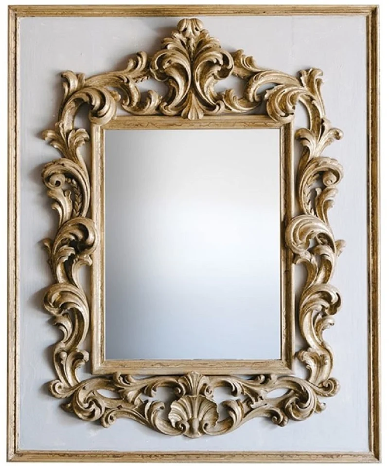 Casa Padrino Barock Spiegel Grau / Gold 104,5 x H. 128 cm - Prunkvoller handgefertigter Wandspiegel mit dekorativem Rahmen und wunderschönen Verzierungen