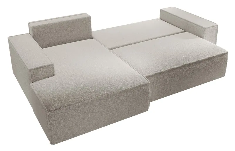 Ecksofa mit Schlaffunktion Farese New L-förmig mit Stauraum, braunes Bouclé, linksseitig