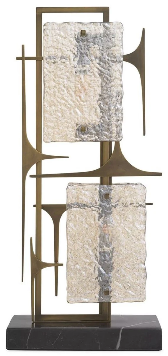 Casa Padrino Luxus Tischleuchte Antik Messing / Schwarz 32,5 x 15 x H. 72 cm - Elegante Schreibtischleuchte mit Marmorsockel und Glas Lampenschirmen - Luxus Leuchten - Luxus Möbel - Luxus Interior