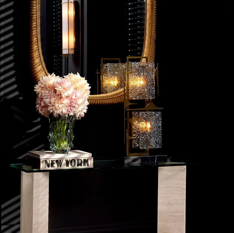 Casa Padrino Luxus Tischleuchte Antik Messing / Schwarz 32,5 x 15 x H. 72 cm - Elegante Schreibtischleuchte mit Marmorsockel und Glas Lampenschirmen - Luxus Leuchten - Luxus Möbel - Luxus Interior