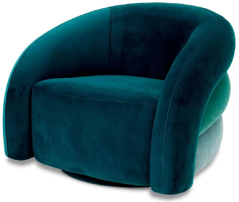 Casa Padrino Luxus Drehsessel Grün / Türkis / Blau / Schwarz 91 x 80 x H. 66 cm - Wohnzimmer Samt Sessel - Wohnzimmer Möbel - Luxus Möbel - Wohnzimmer Einrichtung - Luxus Einrichtung - Möbel Luxus