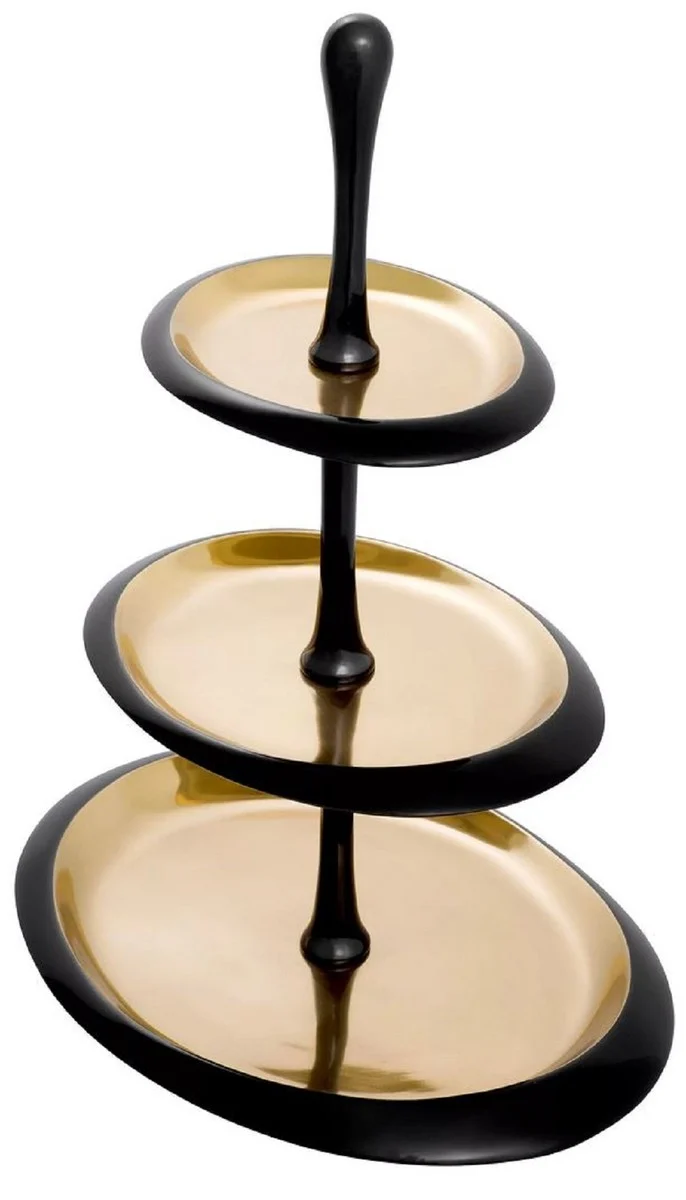 Casa Padrino Luxus Etagere Schwarz / Gold 35 x 26 x H. 48,5 cm - Ovale Kuchen & Keks Etagere - Gastronomie Accessoires - Restaurant Accessoires - Hotel Accessoires - Luxus Accessoires
