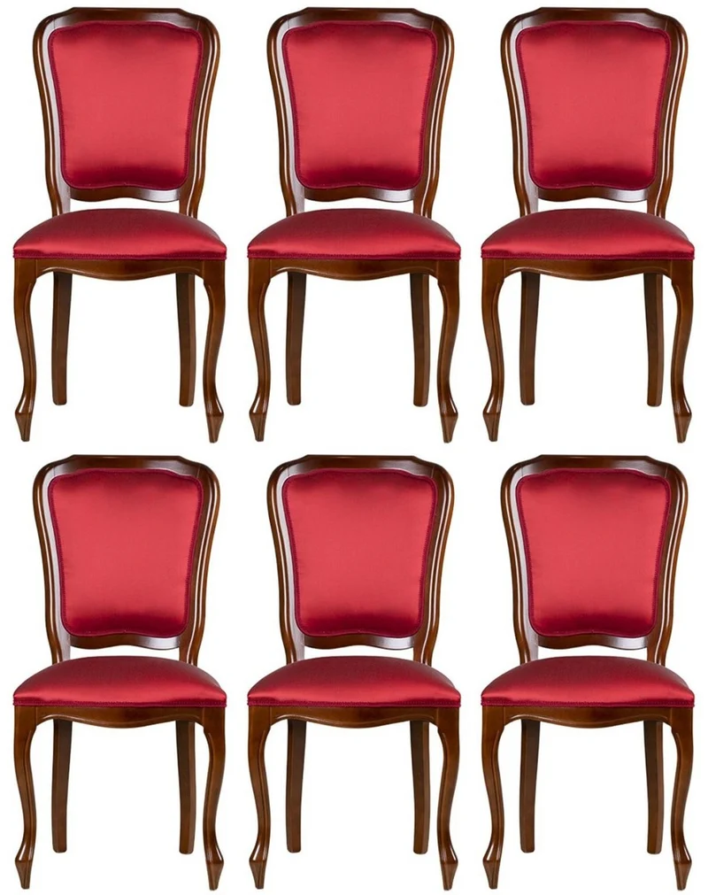 Casa Padrino Luxus Jugendstil Esszimmerstuhl 6er Set Bordeauxrot / Braun 49 x 57 x H. 99 cm - Elegante Küchenstühle - Jugendstil Esszimmer Möbel - Jugendstil Esszimmer Einrichtung