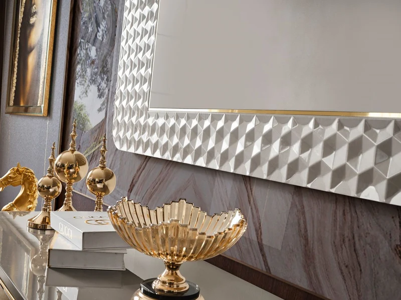 Casa Padrino Luxus Art Deco TV Schrank Set Grau / Gold - Wohnzimmer Sideboard mit LED Elektrokamin & TV Rückwand - Art Deco Möbel - Wohnzimmer Möbel - Luxus Möbel - Luxus Einrichtung