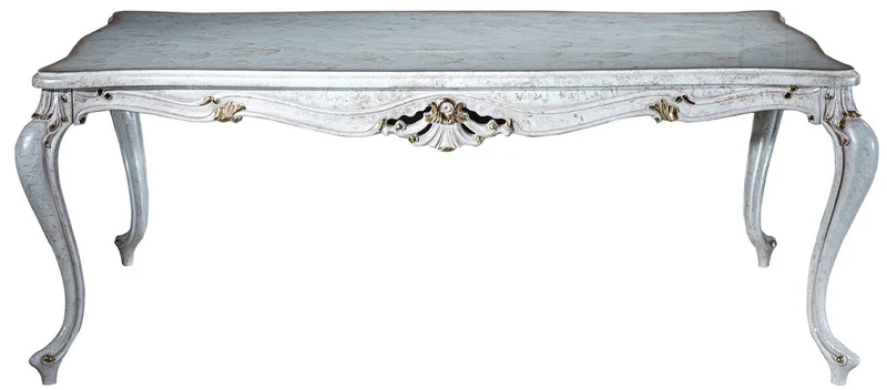 Casa Padrino Luxus Barock Esstisch Antik Weiß / Gold 201 x 102 x H. 80 cm - Massivholz Küchentisch - Esszimmertisch - Esszimmer Möbel im Barockstil
