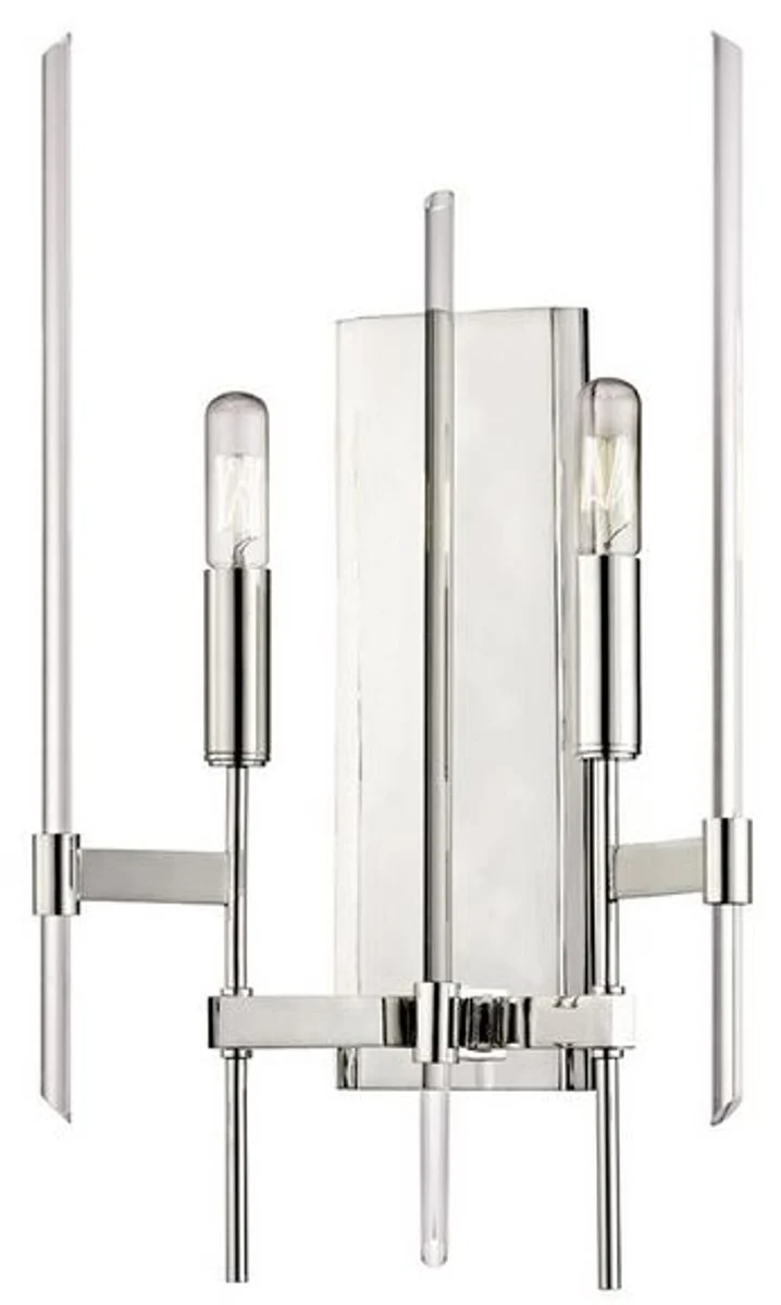 Casa Padrino Luxus Wandleuchte Silber 27,9 x 12,1 x H. 46,9 cm - Elegante Wandlampe mit Messing Armen und Glasstäben - Luxus Kollektion