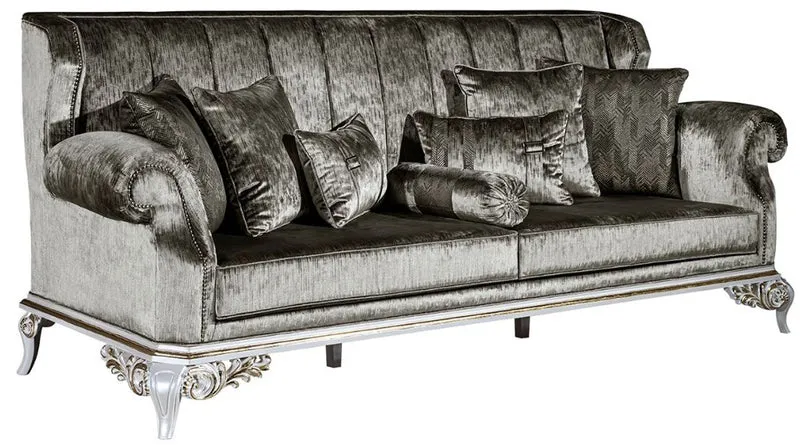 Casa Padrino Luxus Barock Sofa Grün / Weiß / Gold 230 x 85 x H. 104 cm - Prunkvolles Wohnzimmer Sofa mit dekorativen Kissen - Edel & Prunkvoll