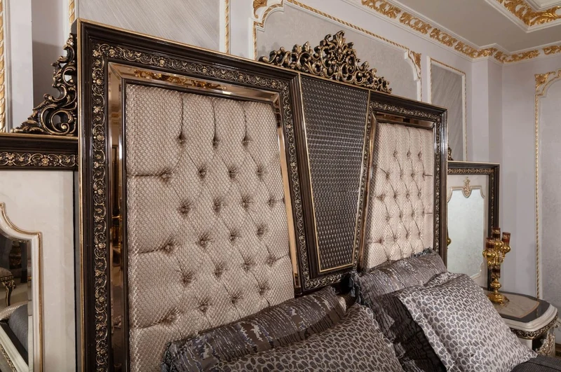 Casa Padrino Luxus Barock Doppelbett und 2 Nachtkommoden