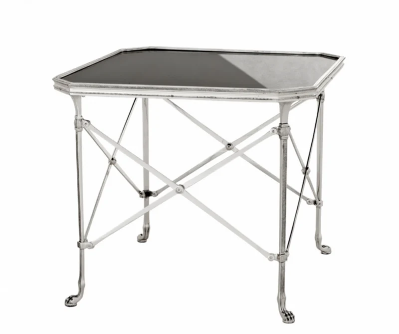 Casa Padrino Luxus Art Deco Designer Beistelltisch - Antik Silber / Schwarzes Glas - 63 x 63 x H. 55 cm