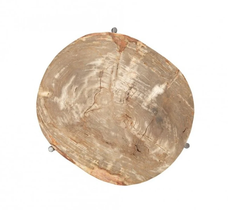 Casa Padrino Luxus Art Deco Designer Beistelltisch aus Gusseisen und versteinertem Holz, schwarz Nickel, 46 x 42 x H. 59 cm