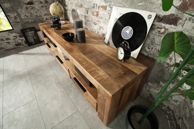 Casa Padrino Designer Fernsehschrank Natur B.170cm x H.45cm x T.45cm - Sideboard - Kommode - Handgefertigt aus Mango Massivholz!
