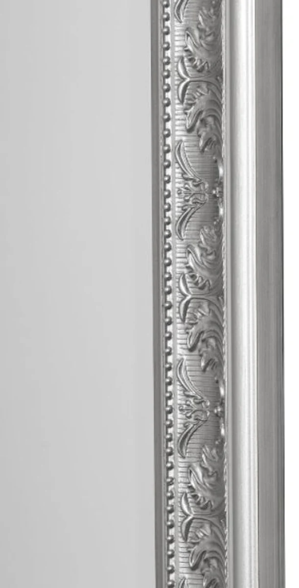 Casa Padrino Barock Standspiegel / Wandspiegel Silber 45 x H. 180 cm - Handgefertigter Spiegel mit Holzrahmen & wunderschönen Verzierungen