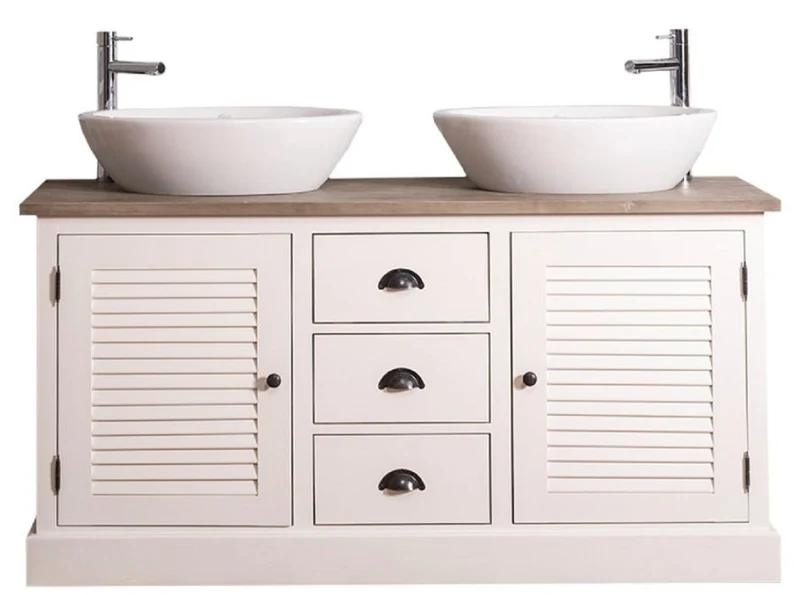 Casa Padrino Landhausstil Doppel-Waschtisch mit 2 Türen und 3 Schubladen Creme / Naturfarben 150 x 51 x H. 75 cm - Badezimmermöbel im Landhausstil