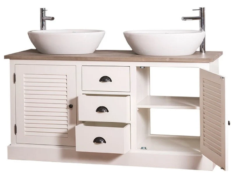 Casa Padrino Landhausstil Doppel-Waschtisch mit 2 Türen und 3 Schubladen Creme / Naturfarben 150 x 51 x H. 75 cm - Badezimmermöbel im Landhausstil